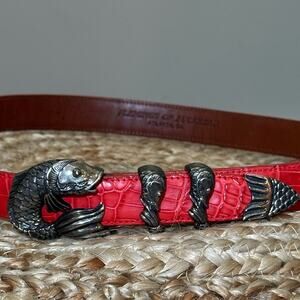 Jeff Deegan Designs Sterling Silver 4 Piece Koi Design Buckle Alligator Belt